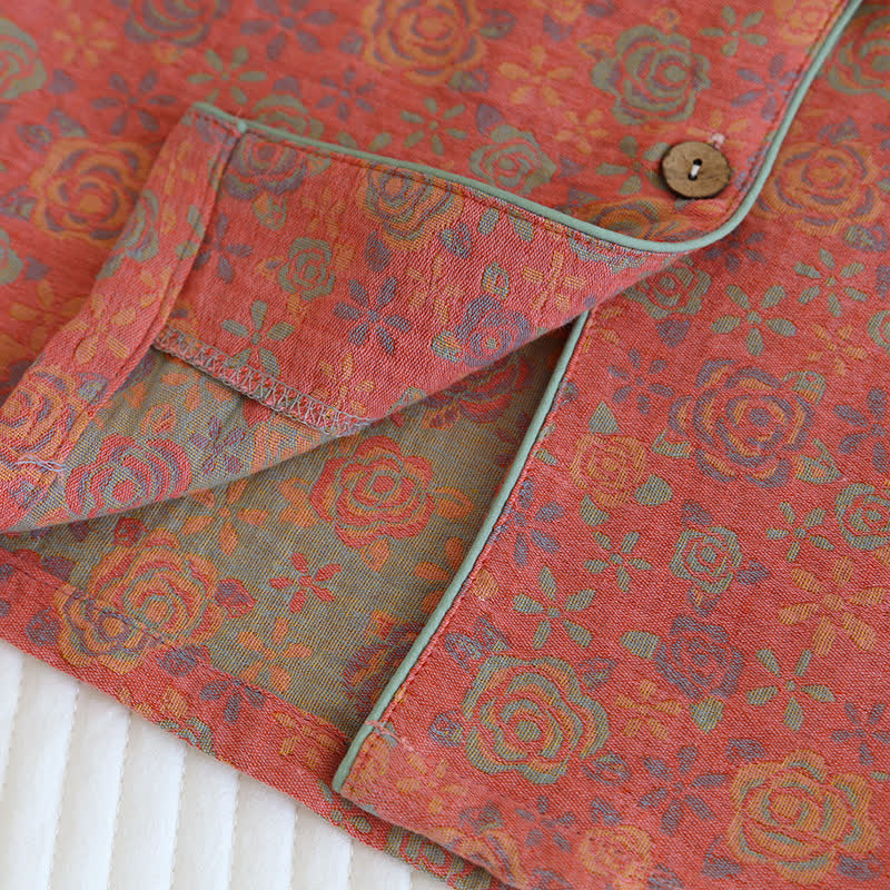 Ownkoti Elegance Rose Flower Cotton Pajama Set for Comfortable Nightwear