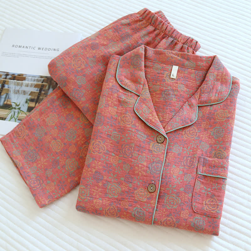 Ownkoti Elegance Rose Flower Cotton Pajama Set for Comfortable Nightwear