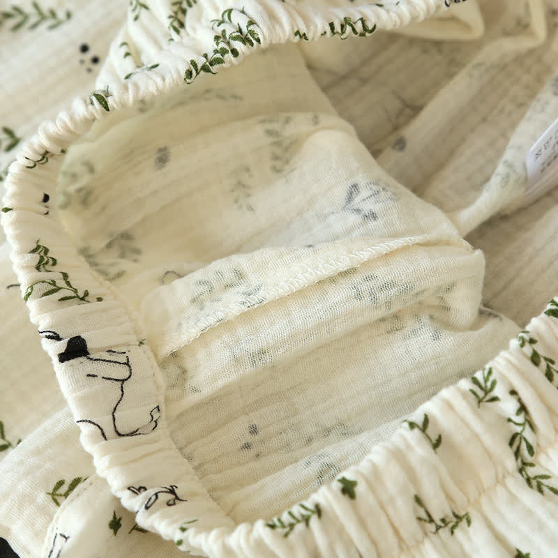 Ownkoti Charming Cotton Pajama Set with Cat and Leaf