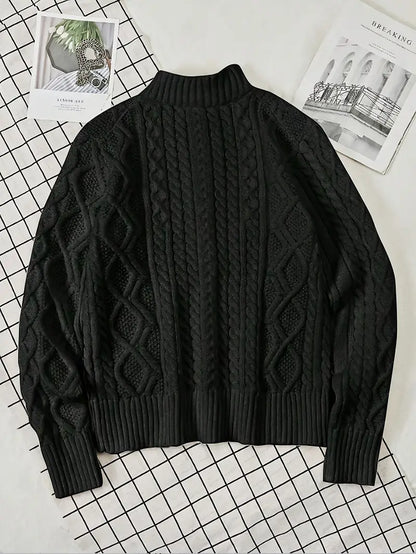 Men's Knitted Half-Zip Sweater with Stand-Up Collar