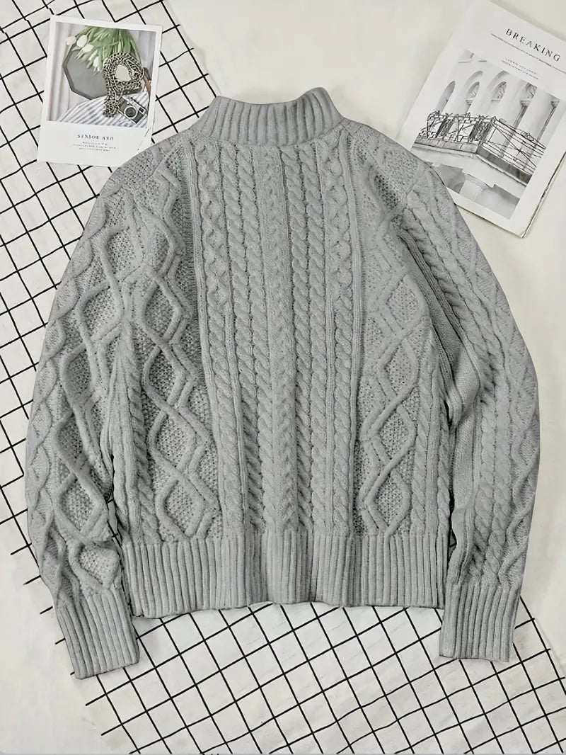 Men's Knitted Half-Zip Sweater with Stand-Up Collar