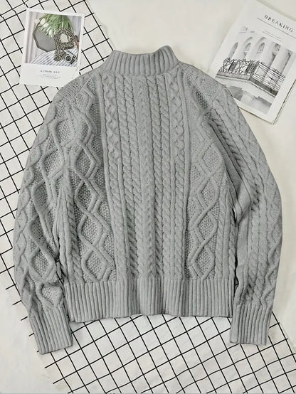 Men's Knitted Half-Zip Sweater with Stand-Up Collar