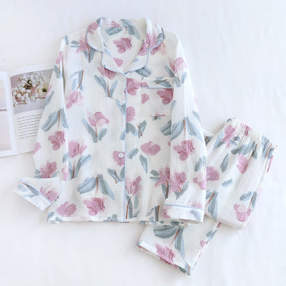 Ownkoti Elegant Floral Pattern Cotton Chiffon Nightwear Set