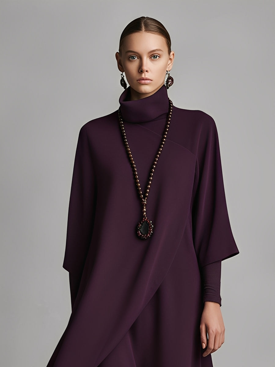Chic Women's Plum Draped Cotton-Blend Jersey Maxi Dress