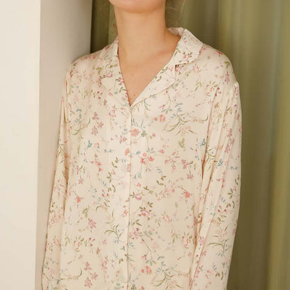 Ownkoti Floral Satin V-Neck Long Sleeve Sleepwear for Ultimate Comfort