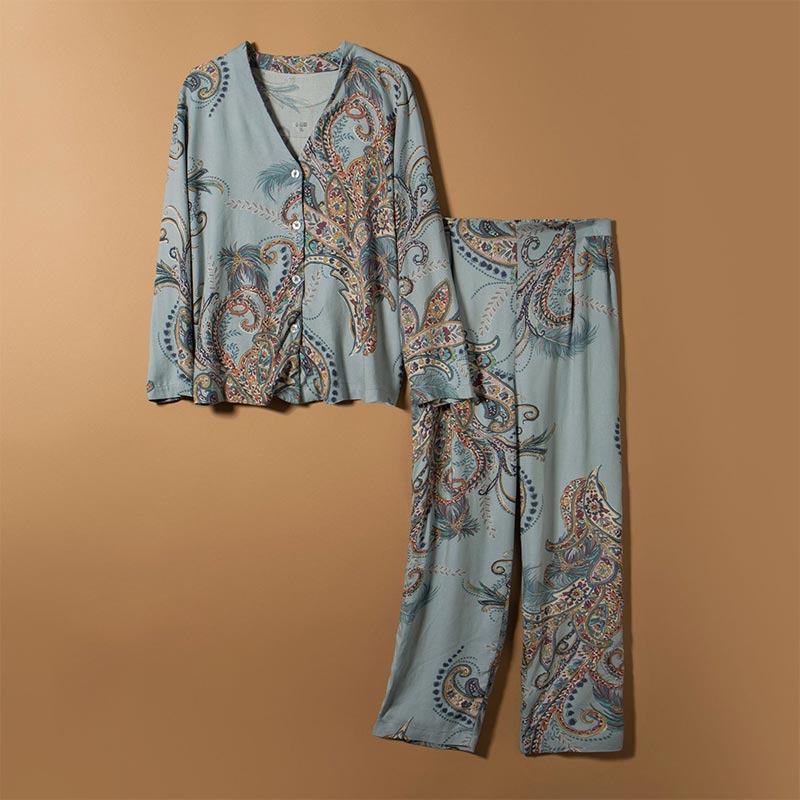 Ownkoti Blue Feather Breathable Loungewear Set for Comfortable Relaxation