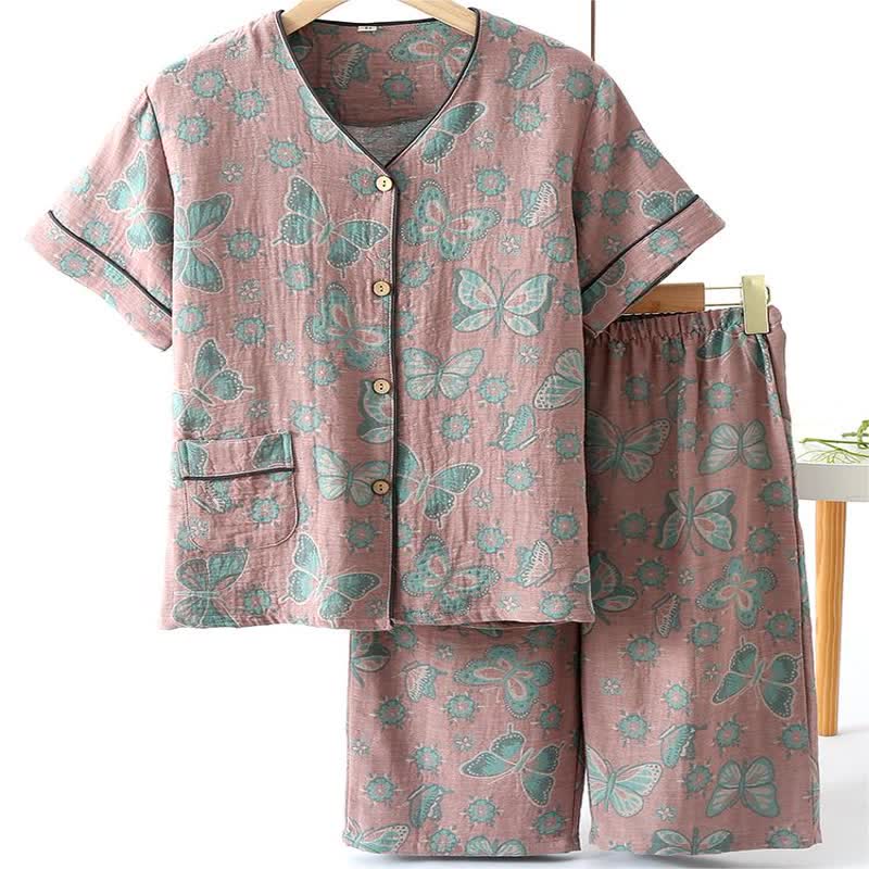 Summer Elegant Cotton Butterfly Shorts Set for Relaxation