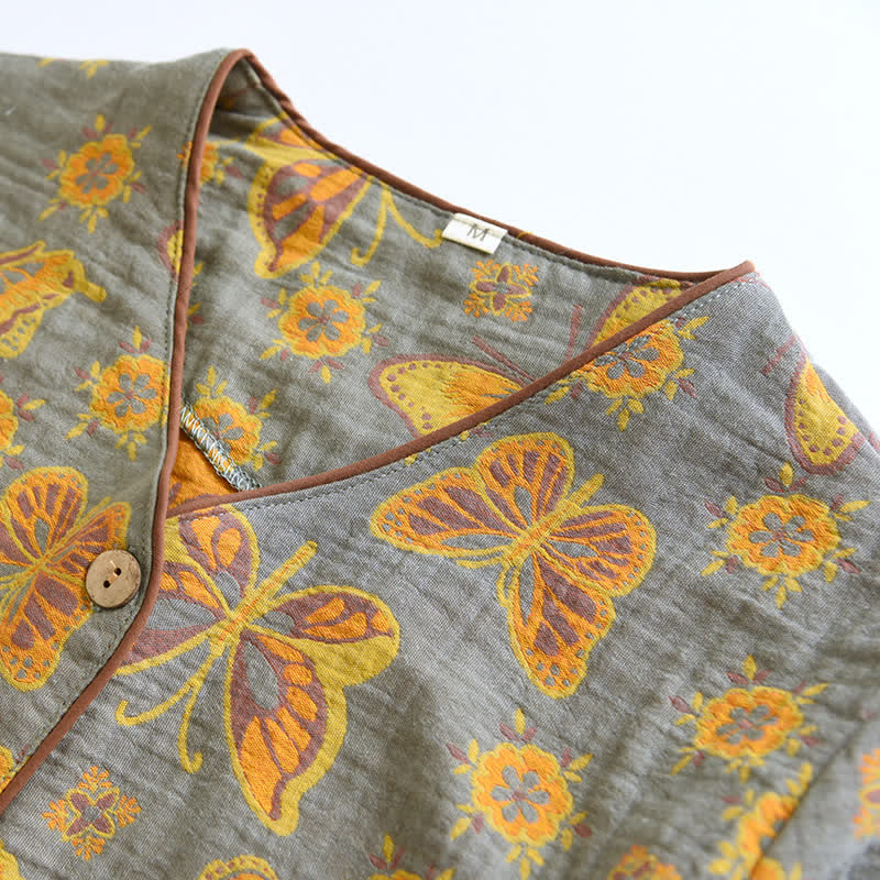 Summer Elegant Cotton Butterfly Shorts Set for Relaxation