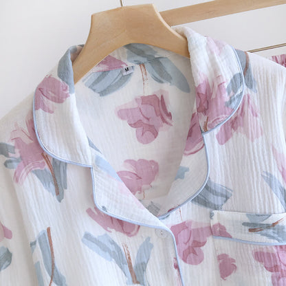 Ownkoti Elegant Floral Pattern Cotton Chiffon Nightwear Set