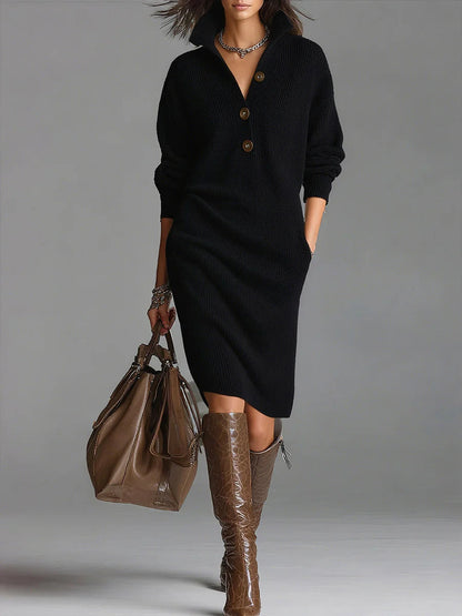 Avero | Loose solid turtleneck sweater dress with long sleeves