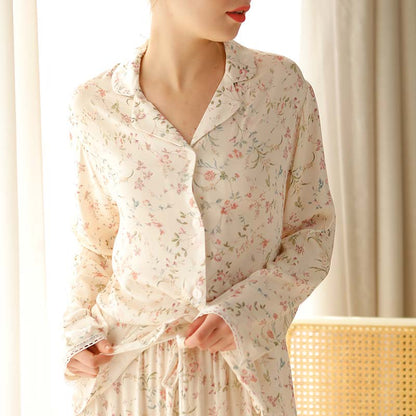 Ownkoti Floral Satin V-Neck Long Sleeve Sleepwear for Ultimate Comfort