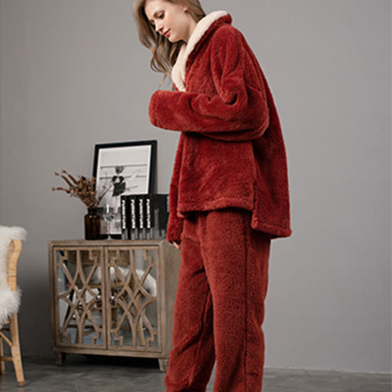 Ownkoti Cozy V-Neck Winter Lounge Set for Warm Comfort