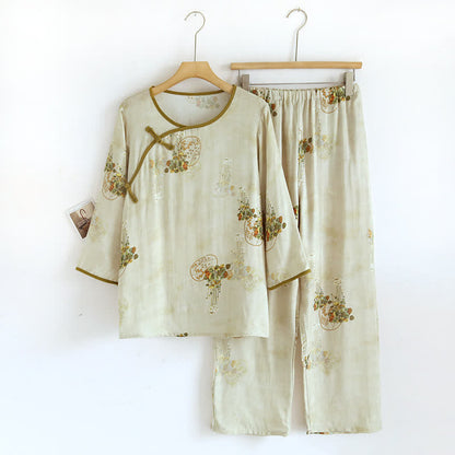 Ownkoti Vintage Floral Bamboo Fiber Pajama Set for Stylish Comfort