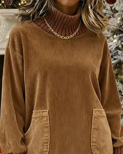 Velvet High-Neck Long Sleeve Dress