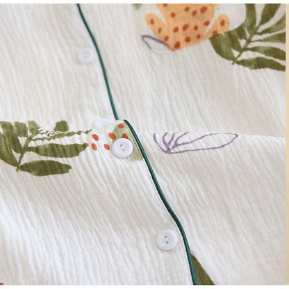 Ownkoti Leaf Print Premium Pure Cotton Long Sleeve Pajama Set