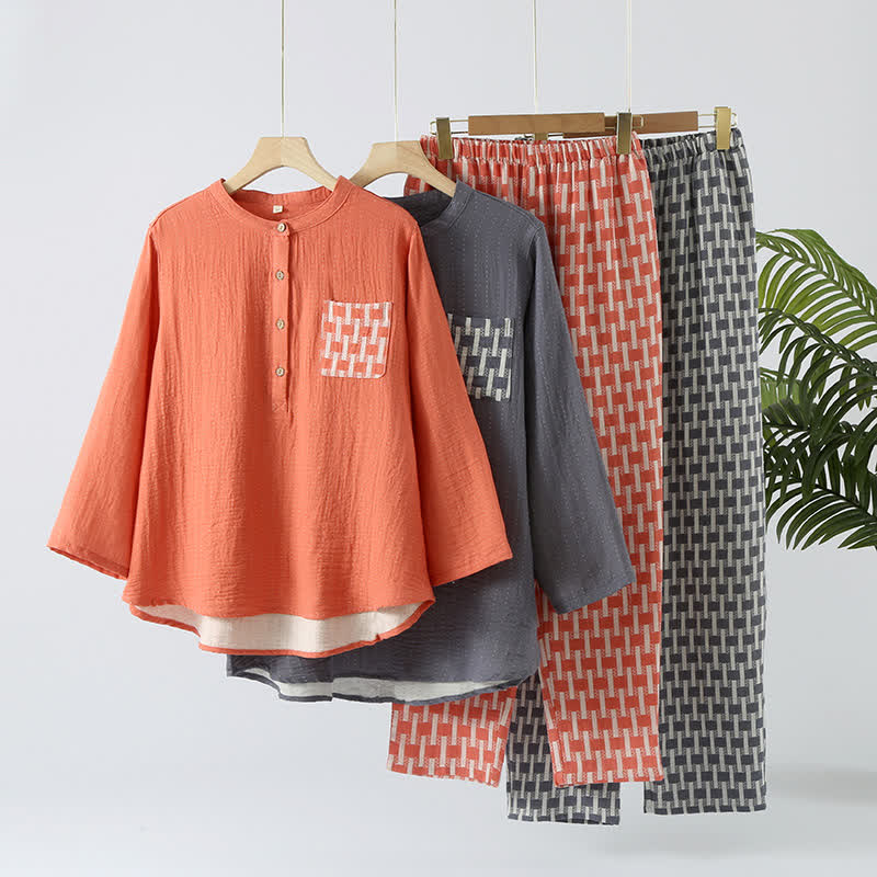 Ownkoti Cotton Gauze Round Neck Pajama Set for Comfort and Style