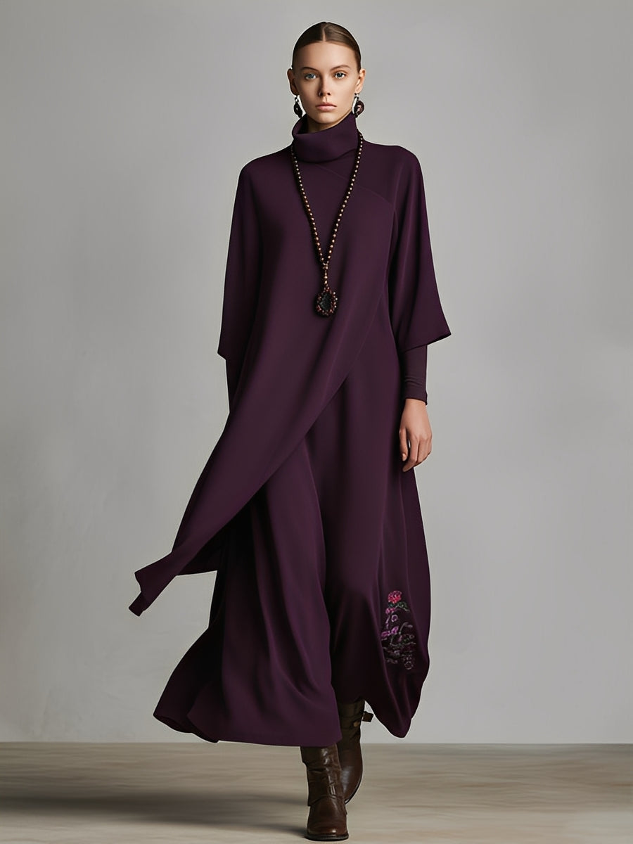 Chic Women's Plum Draped Cotton-Blend Jersey Maxi Dress