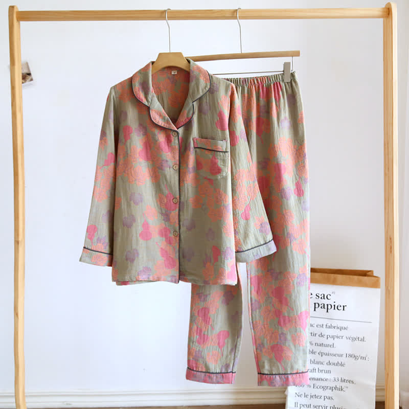 Ownkoti Relaxing Gourd Cotton Long Sleeve Pajama Set for Comfortable Sleep