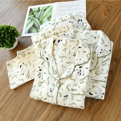 Ownkoti Charming Cotton Pajama Set with Cat and Leaf