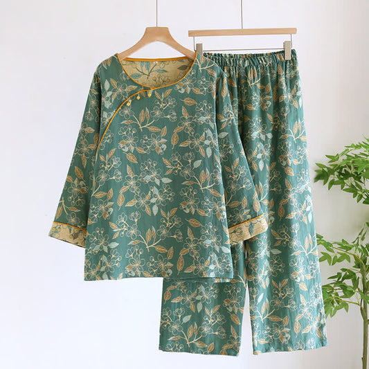 Vintage Floral Cotton Comfortable Casual Pajama Set