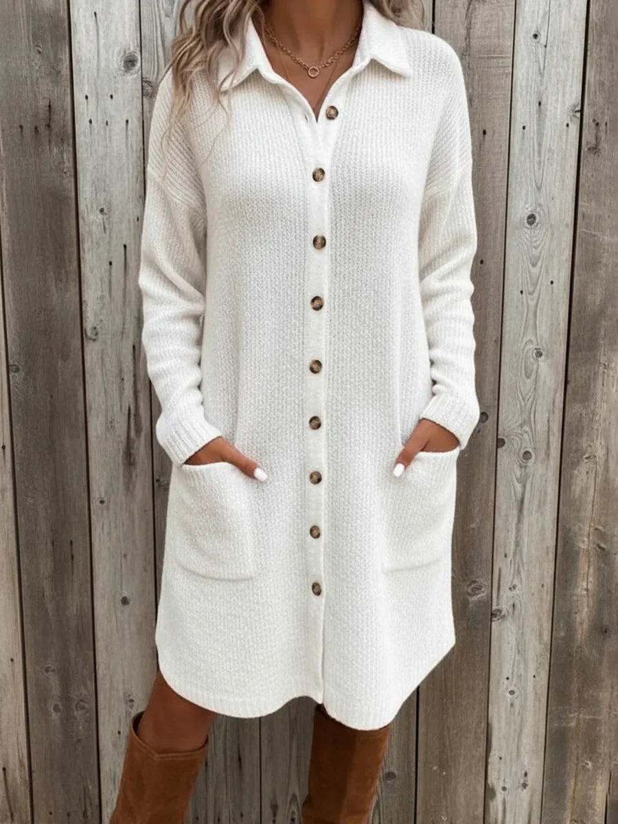 Women's Knitted Midi Shirt Dress with Pockets