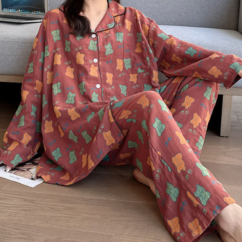 Ownkoti Plus Size Cozy Bear Cotton Lounge Set for Comfortable Everyday Wear