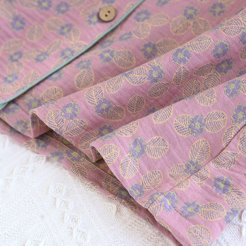 Ownkoti Premium Pure Cotton Jacquard Leaf Pajama Set for Women Comfort and Style