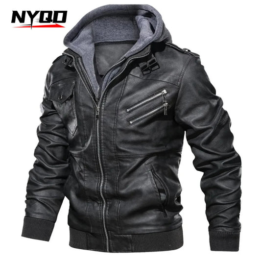 Chic Leather Hooded Jacket