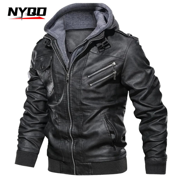 Chic Leather Hooded Jacket