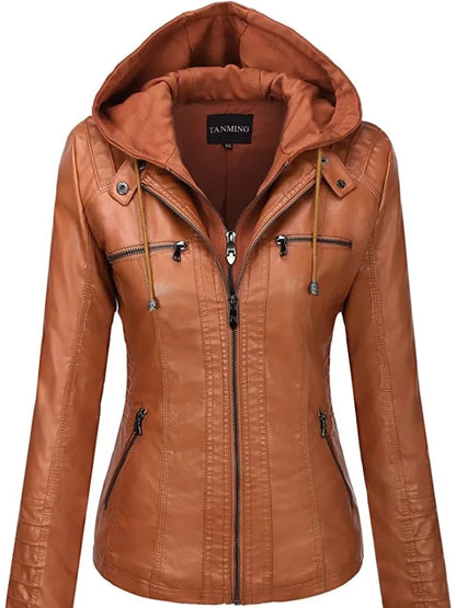 Stylish Hooded Leather Jacket