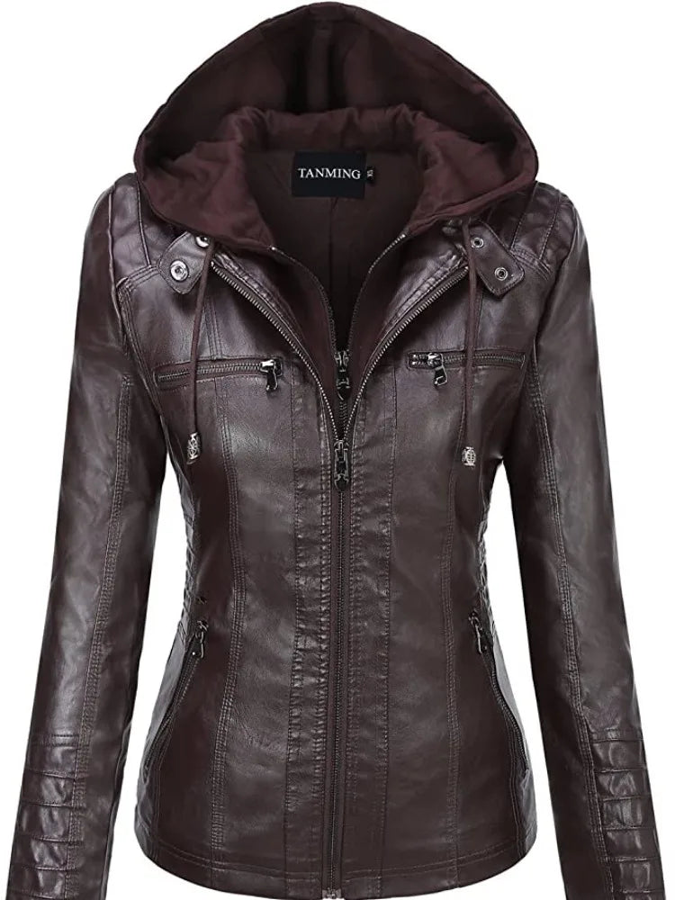 Stylish Hooded Leather Jacket