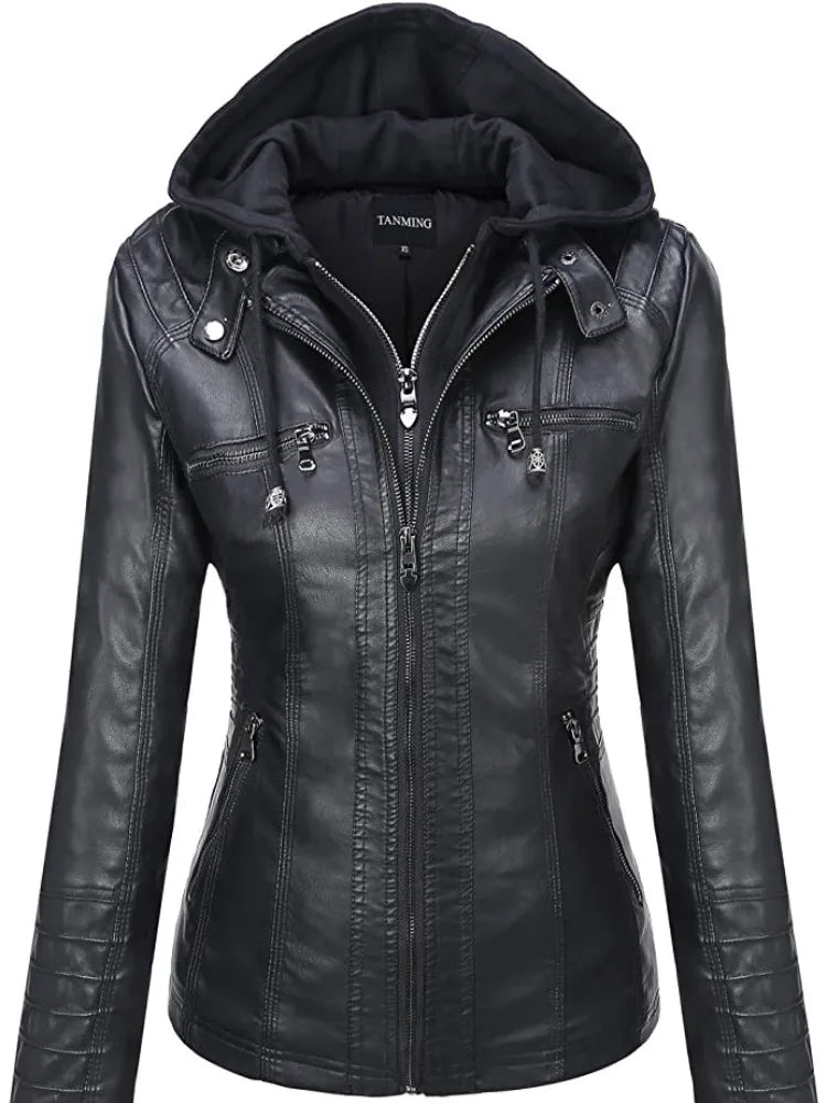 Stylish Hooded Leather Jacket