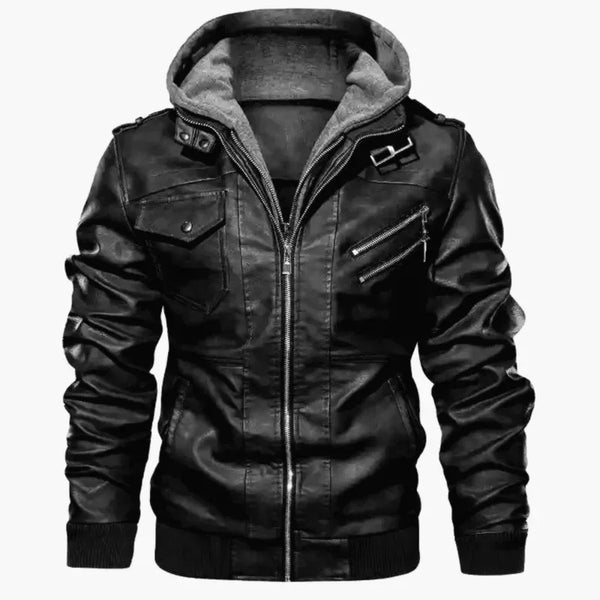 Chic Leather Hooded Jacket