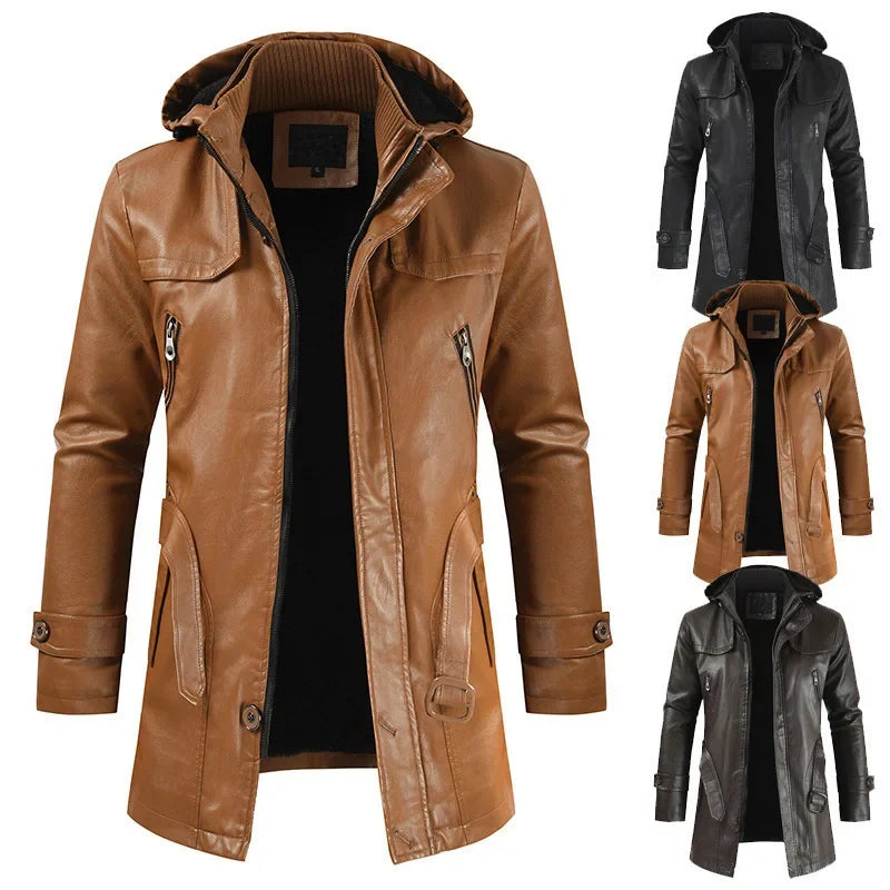 Stylish Hooded Leather Jacket