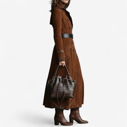 Nathaly™ Suede Trench Coat for a Sophisticated Style