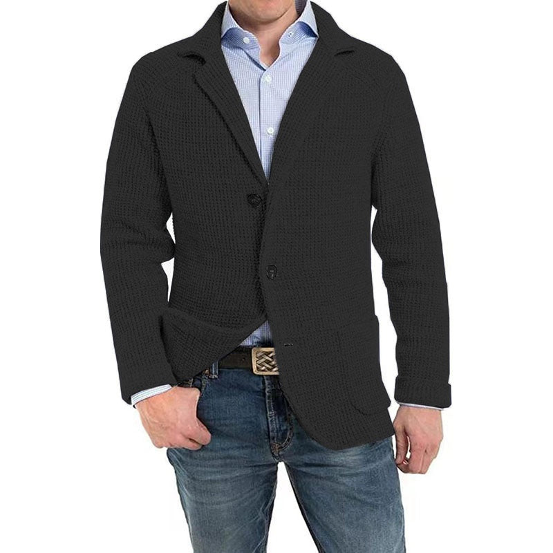Men's Solid Lapel Knitted Long Sleeve Jacket