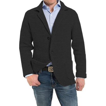Men's Solid Lapel Knitted Long Sleeve Jacket