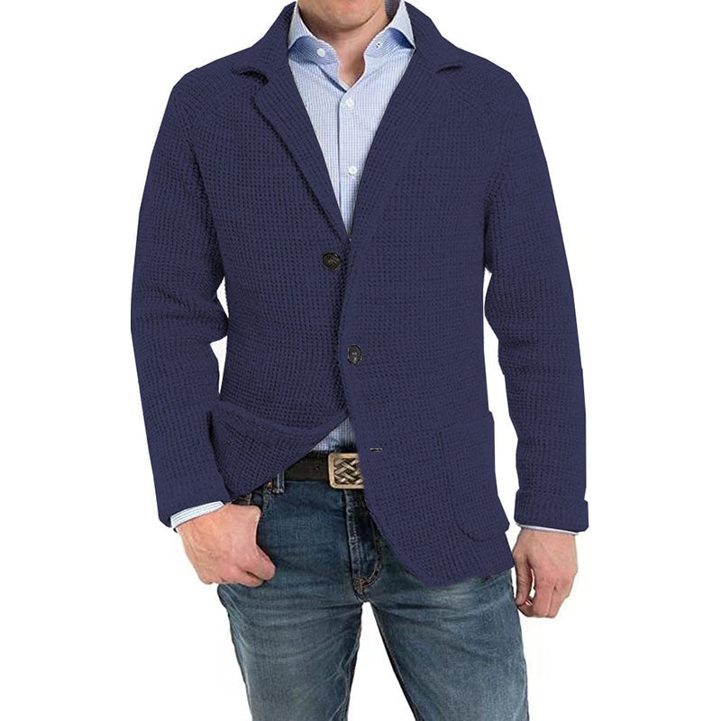 Men's Solid Lapel Knitted Long Sleeve Jacket