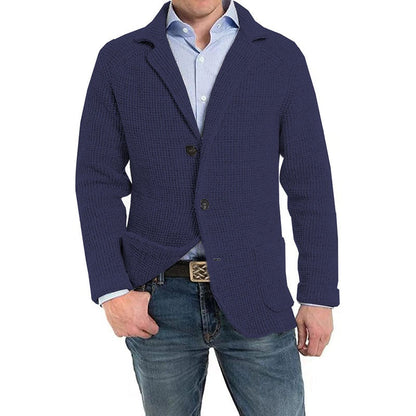 Men's Solid Lapel Knitted Long Sleeve Jacket