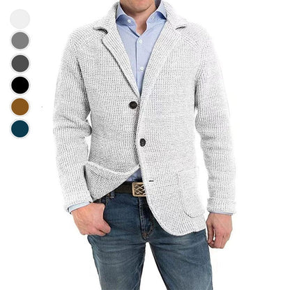 Men's Solid Lapel Knitted Long Sleeve Jacket