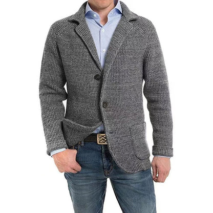 Men's Solid Lapel Knitted Long Sleeve Jacket