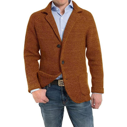 Men's Solid Lapel Knitted Long Sleeve Jacket