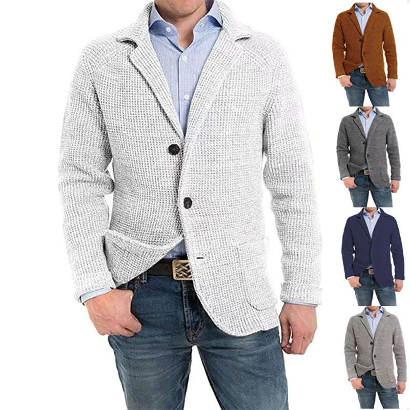 Men's Solid Lapel Knitted Long Sleeve Jacket