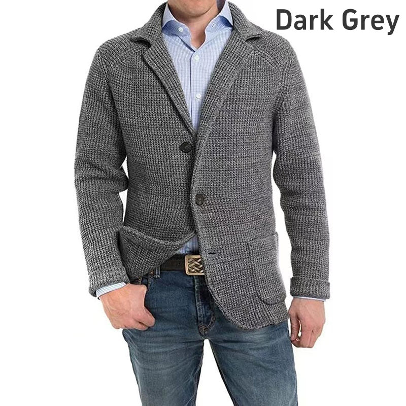 Men's Solid Lapel Knitted Long Sleeve Jacket