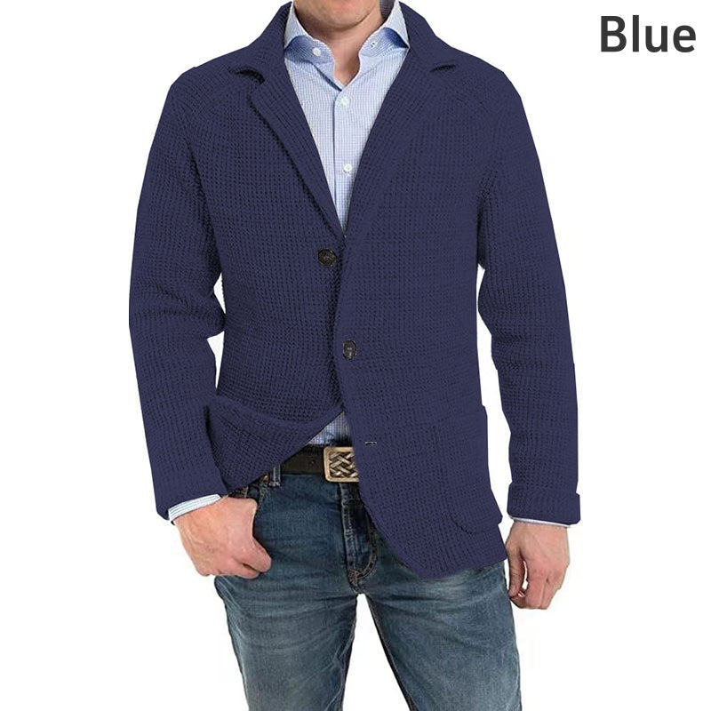 Men's Solid Lapel Knitted Long Sleeve Jacket