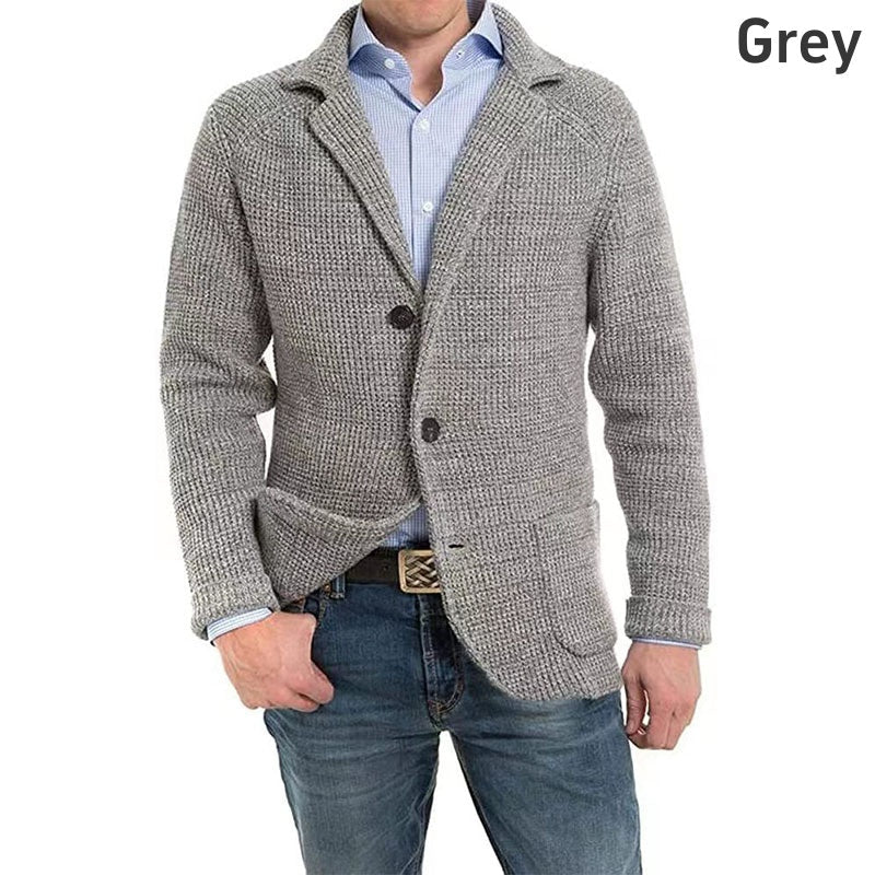 Men's Solid Lapel Knitted Long Sleeve Jacket