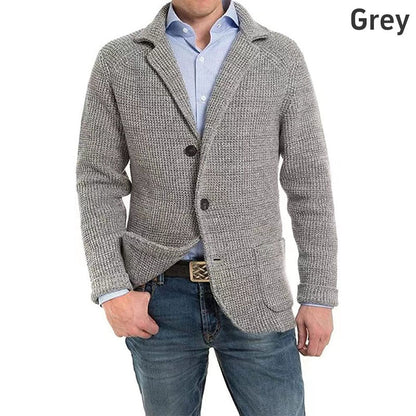 Men's Solid Lapel Knitted Long Sleeve Jacket