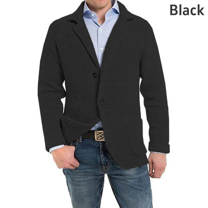 Men's Solid Lapel Knitted Long Sleeve Jacket