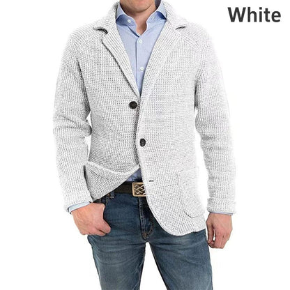 Men's Solid Lapel Knitted Long Sleeve Jacket