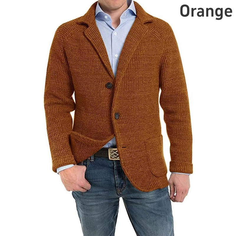 Men's Solid Lapel Knitted Long Sleeve Jacket